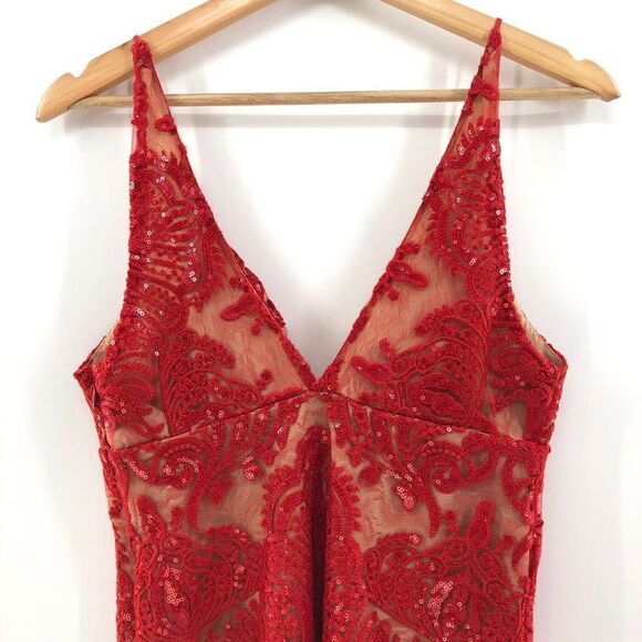 Free People Night Shimmers Lace Sequined D Red - Picture 10 of 11